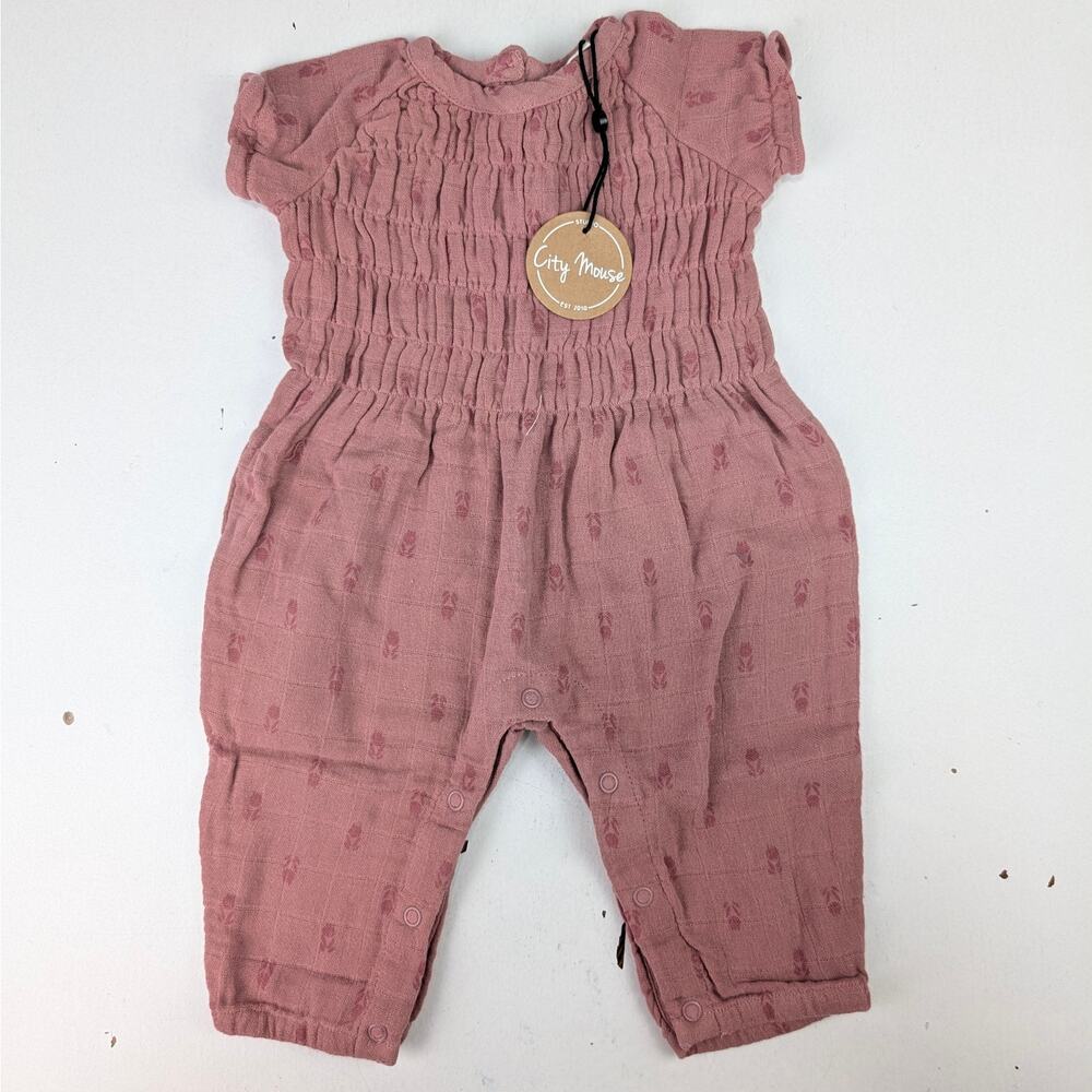 City Mouse 0-3 Months Mauve Smocked Tulip Romper